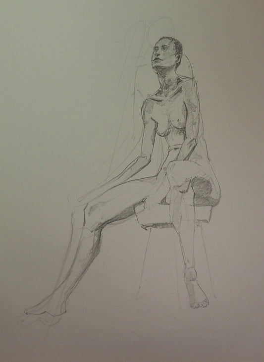 Woman Sitting, Low Angle - Figure Drawing